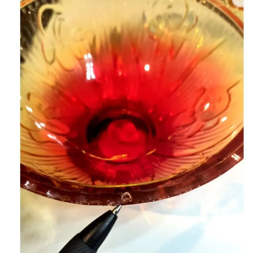 1229. Amberina Jeanette Glass Bowl UV Reactive